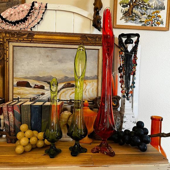 MCM Viking Glass Three Toed Persimmon 31-1/2" Big Fatty Drape Vase DO NOT BUNDLE - Picture 2 of 10